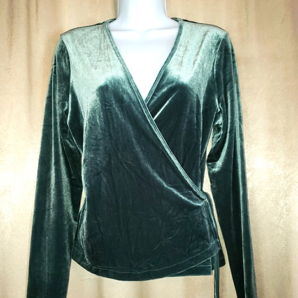 Madewell Green Velvet wrap top sz M - Picture 1 of 7